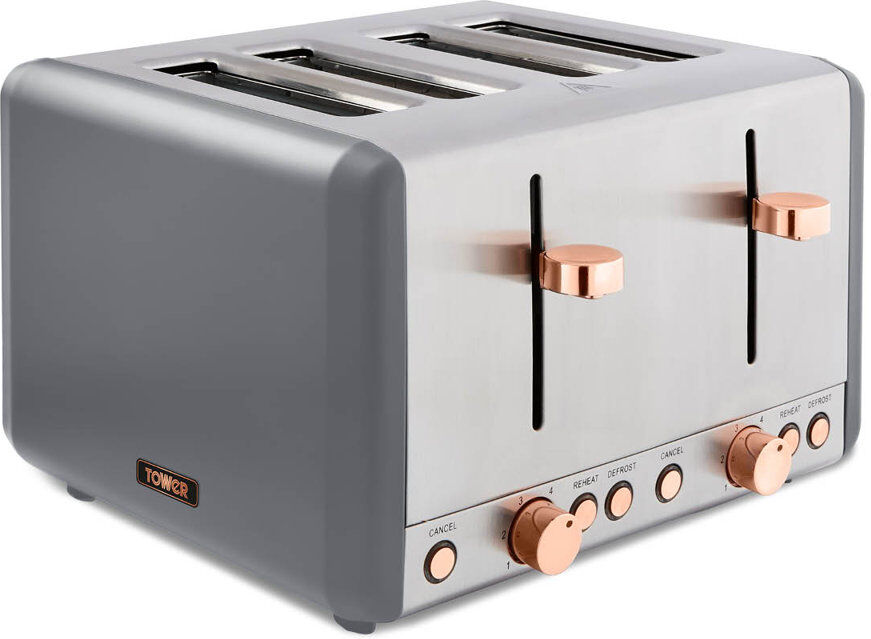 Tower Cavaletto 4-Slice Toaster with Defrost/Reheat, Stainless Steel, 1800 W Grey 4 - Slice