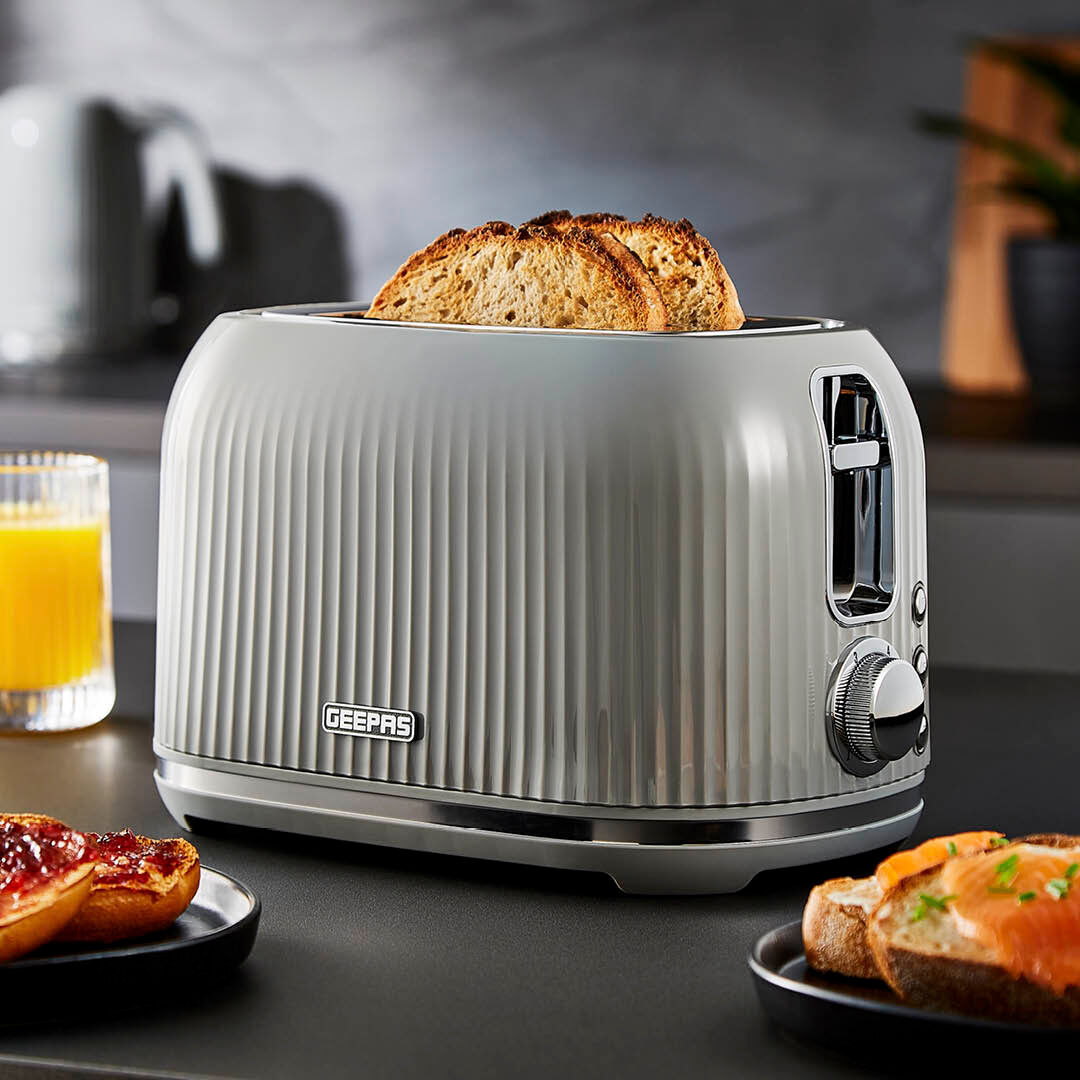 Geepas Electric Kettle 2 Slice Bread Toaster & Microwave Kitchen Set 3000W 1.7L Textured Cordless Kettle 2 Slice Toaster with 7 Level Browning Control Black