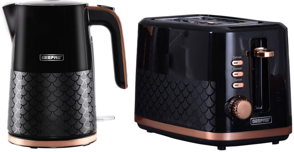 GEEPAS 1.7L Electric Kettle & 2 Slice Bread Toaster, Aurora Collection Black 2 - Slice