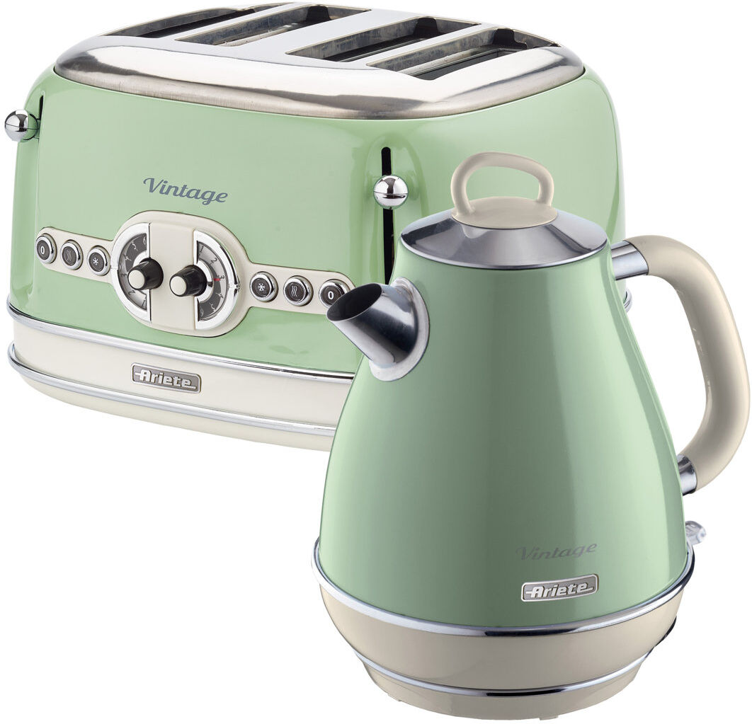 Ariete Vintage 1.7L Stainless Steel Jug Kettle with 4 Slice Toaster Set Green 1.7L