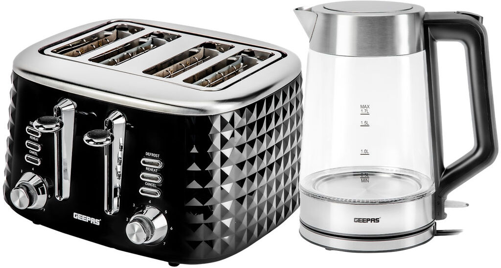 Geepas 4 Slice Bread Toaster & 1.7L Illuminating Electric Glass Kettle Combo Set Black 4 - Slice