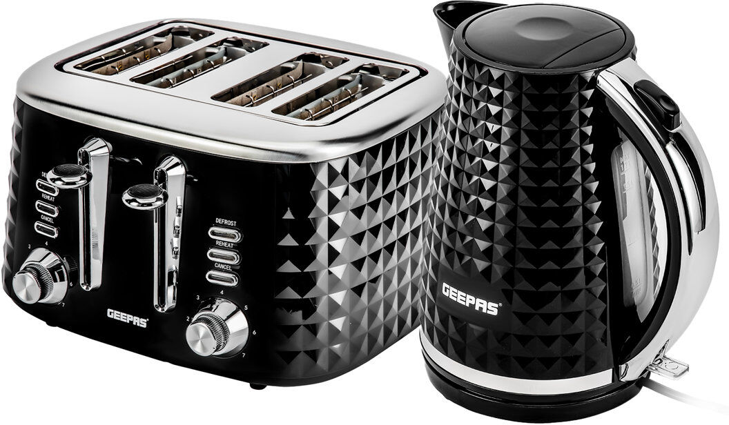 Geepas 4 Slice Bread Toaster & 1.7L Cordless Electric Kettle Combo Set Black 4 - Slice