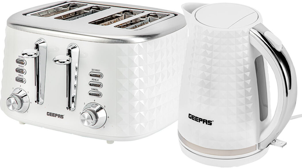 Geepas 4 Slice Bread Toaster & 1.7L Cordless Electric Kettle Combo Set White 4 - Slice