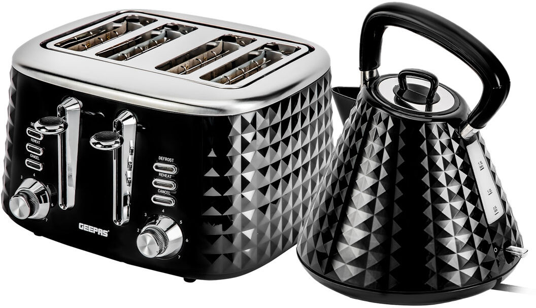 Geepas 4 Slice Bread Toaster & 1.5L Cordless Electric Kettle Combo Black 4 - Slice