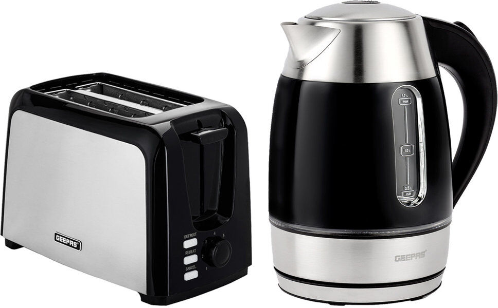 Geepas 2 Slice Bread Toaster & 1.7L Illuminating Electric Kettle Combo Silver;Black 2 - Slice