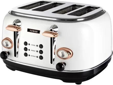Tower Rosegold Stainless Steel 4 Slice Toaster Tower Colour: White  - Size: 45cm H X 25cm W X 25cm D Tower Rosegold Stainless Steel 4 Slice Toaster Tower Colour: White  - Size: 45cm H X 25cm W X 25cm D
