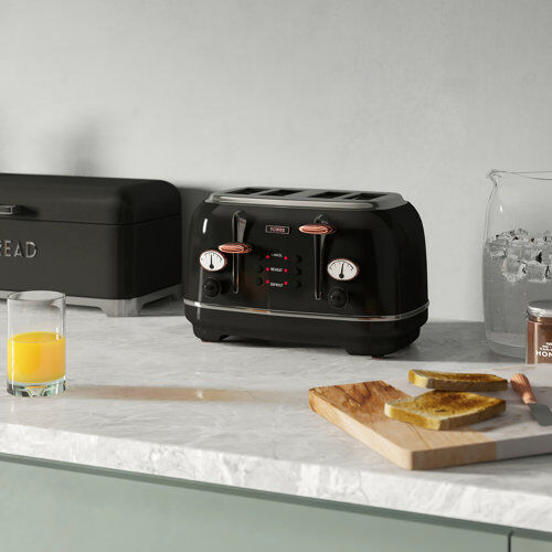 Tower Rosegold Stainless Steel 4 Slice Toaster Tower Colour: Black  - Size: 45cm H x 25cm W x 25cm D Tower Rosegold Stainless Steel 4 Slice Toaster Tower Colour: Black  - Size: 45cm H x 25cm W x 25cm D