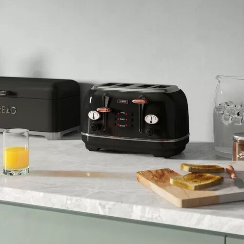 Tower Rosegold Stainless Steel 4 Slice Toaster Tower Colour: Black  - Size: 33cm H X 30cm W X 22cm D Tower Rosegold Stainless Steel 4 Slice Toaster Tower Colour: Black  - Size: 33cm H X 30cm W X 22cm D