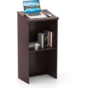 costway Podium Stand 117Cm Hostess Stand For Speakers W/Storage Shelf-Brown Brown 117cm H X 58cm W X 40cm D costway Podium Stand 117Cm Hostess Stand For Speakers W/Storage Shelf-Brown Brown 117cm H X 58cm W X 40cm D