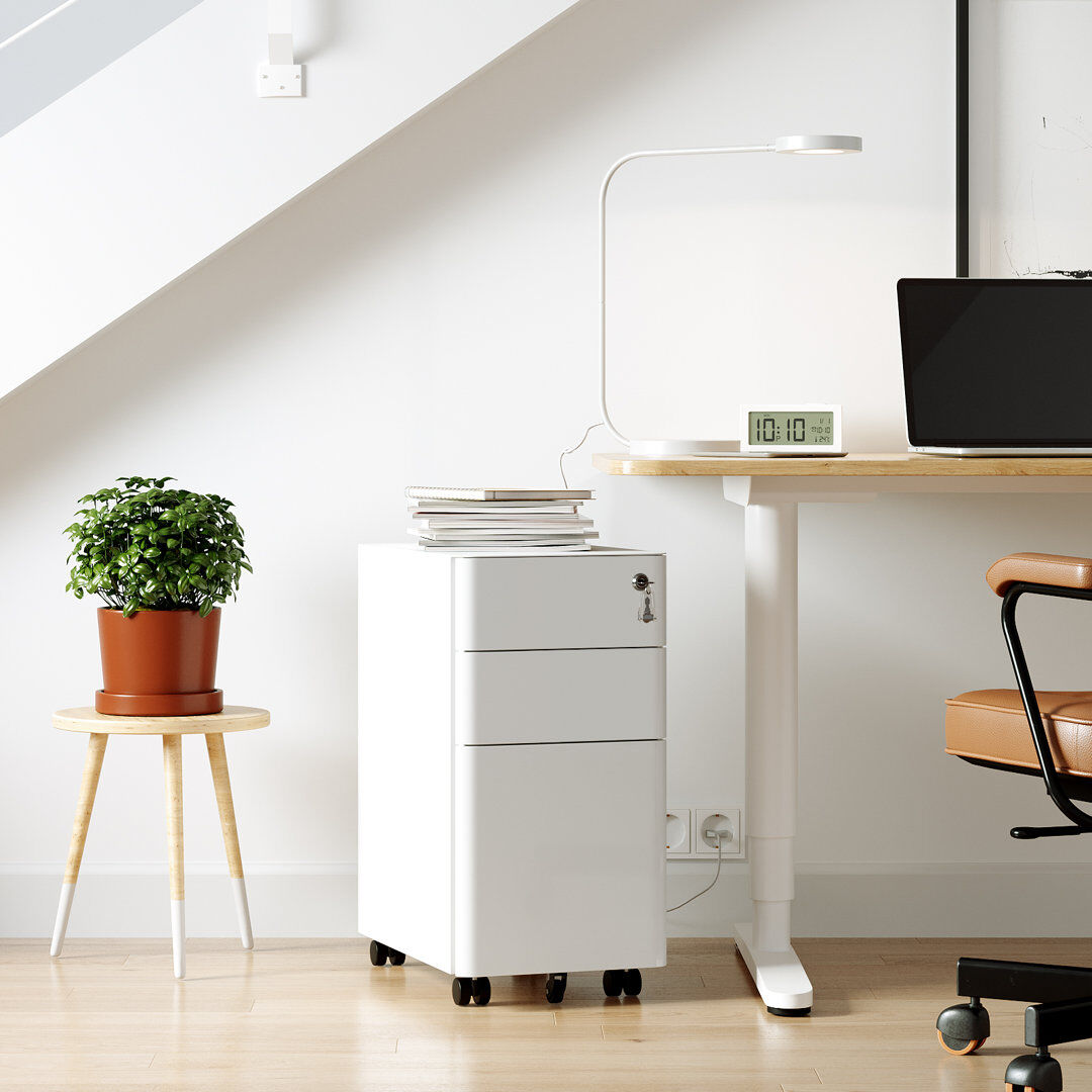 Latitude Run Mobile File Cabinet, Office Cabinet With Wheels And Lock, Pre-Assembled Body, For A4, Legal, Letter Sized Documents, Hanging File Folders White