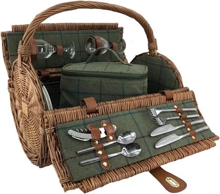 Alpen Home 2 Person Tweed Barrel Wicker Picnic Basket Alpen Home  - Size: 19 cm H x 25 cm W x 37 cm D