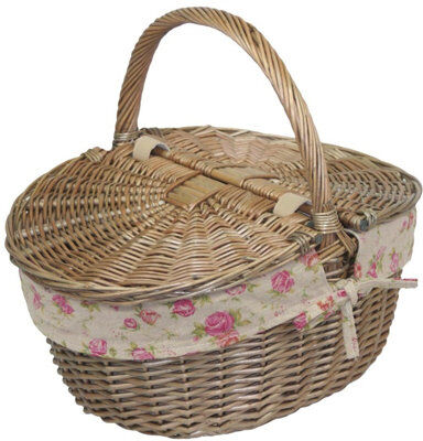 Lily Manor Rose Lined Oval Wicker Picnic Basket Lily Manor  - Size: Small Lily Manor Rose Lined Oval Wicker Picnic Basket Lily Manor  - Size: Small