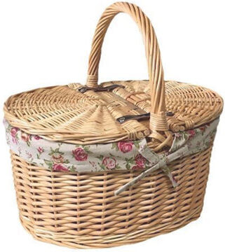 Lily Manor Buff Double Lidded Oval Willow Picnic Basket with Garden Rose Lining Lily Manor  - Size: 22cm H X 22cm W X 22cm D Lily Manor Buff Double Lidded Oval Willow Picnic Basket with Garden Rose Lining Lily Manor  - Size: 22cm H X 22cm W X 22cm D