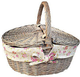 Brambly Cottage Picnic Basket with Garden Rose Lining Brambly Cottage Colour: Antique  - Size: 40cm H X 14cm W X 14cm D Brambly Cottage Picnic Basket with Garden Rose Lining Brambly Cottage Colour: Antique  - Size: 40cm H X 14cm W X 14cm D
