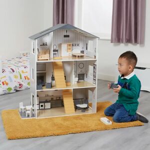 Freeport Park Boyes Kids Dolls House with Handcrafted Wood Furniture Accessories brown/gray/white 88.0 H x 30.0 W x 62.0 D cm