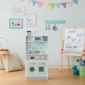 Teamson Kids Little Chef Madrid Classic Interactive Wooden Play Kitchen, White Mint/Grey 84.5cm H