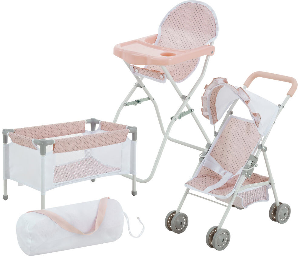 Olivia’s Little World by Teamson Kids Olivia's Little World Polka Dot Princess Baby Doll 3pc Nursery Set - Crib, High Chair & Stroller, Pink & Gray Pink 54cm H X 40cm W X 255cm D