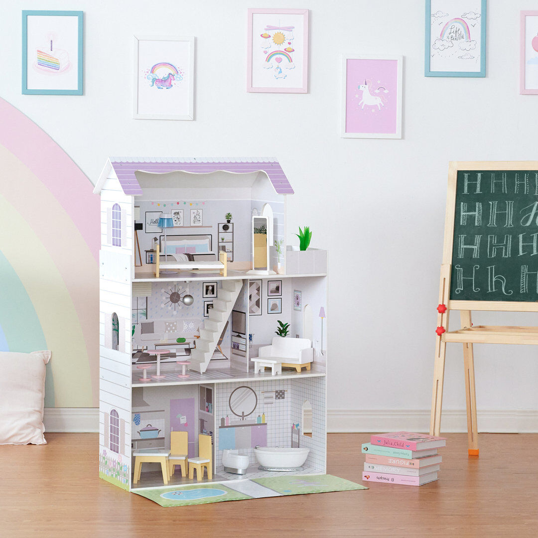 Teamson Kids Grand 3-Story Dollhouse with for 12" Dolls Purple 111cm H X 74cm W X 58cm D