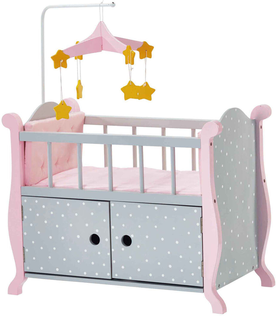Teamson Kids Olivia Little World Polka Dots Princess Baby Doll Crib with Storage, Gray/Pink 79.38cm H X 31.12cm W X 57.15cm D