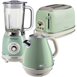 Ariete Vintage 1.7L Kettle With 2 Slice Toaster And 1.5L Glass Jug Blender Set Green 1.7L Ariete Vintage 1.7L Kettle With 2 Slice Toaster And 1.5L Glass Jug Blender Set Green 1.7L