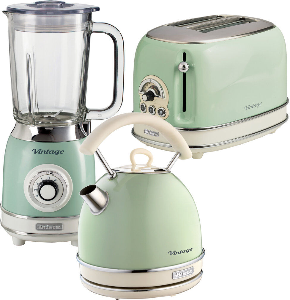 Ariete Vintage 1.7L Dome Kettle With 2 Slice Toaster And 1.5L Glass Jug Blender Set Green 1.7L