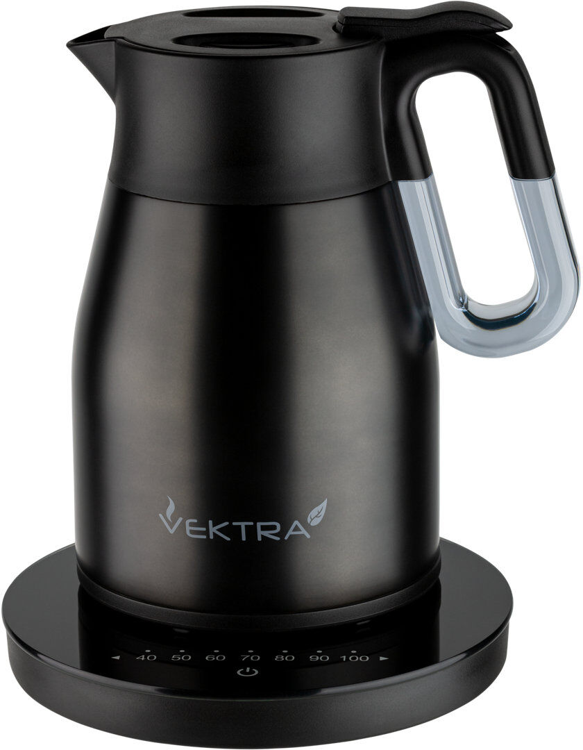 Grunwerg Vacuum Insulated Electric Kettles Insulated, Eco-Friendly, Easy Pour, Cordless Kettle, 1.5 Litre, Stainless Steel Black 1.5L