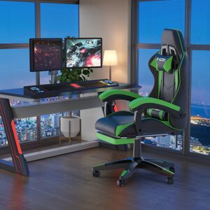 zoow Reclining Game Chair With Footrest Black/Green 120cm H X 50cm W X 50cm D zoow Reclining Game Chair With Footrest Black/Green 120cm H X 50cm W X 50cm D