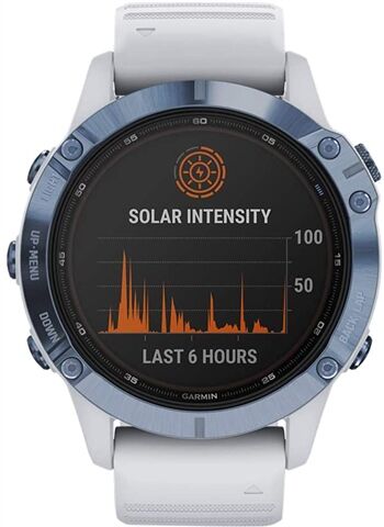 Refurbished: Garmin Fenix 6 Pro Solar Smartwatch - Mineral Blue/Whitestone, B