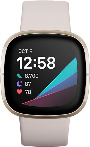 Refurbished: Fitbit Sense Health And Fitness Smartwatch+GPS - Lunar White/Soft Gold, A