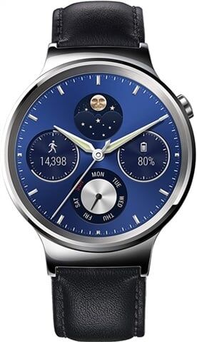Refurbished: Huawei W1 Classic Smartwatch - Stainless Steel/Black Leather Strap, B