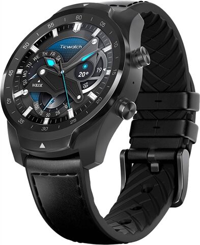 Refurbished: Ticwatch Pro 2020 WF12106 Smartwatch - Shadow Black/Black Leather Strap, A