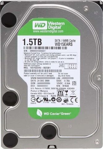 Refurbished: WD Green WD15EARS 1.5TB 3.5” SATA