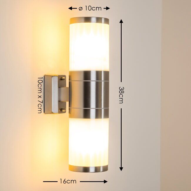 hofstein TOLSONA Outdoor Wall Light stainless steel, 2-light sources - modern - outdoors - Expected delivery time: 6-10 working days hofstein TOLSONA Outdoor Wall Light stainless steel, 2-light sources - modern - outdoors - Expected delivery time: 6-10 working days