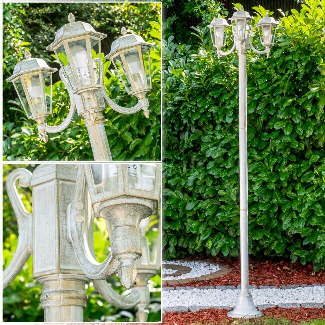 hofstein NATAL Lamp Post white, gold, 3-light sources - antique, cottage - outdoors - Expected delivery time: 6-10 working days