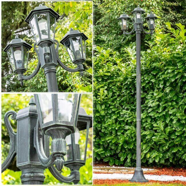 hofstein NATAL Lamp Post black, green , 3-light sources - antique, cottage - outdoors - Expected delivery time: 6-10 working days