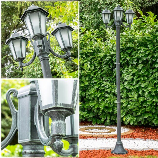 hofstein NATAL FROST Lamp Post black, green , 3-light sources - antique, cottage - outdoors - Expected delivery time: 6-10 working days