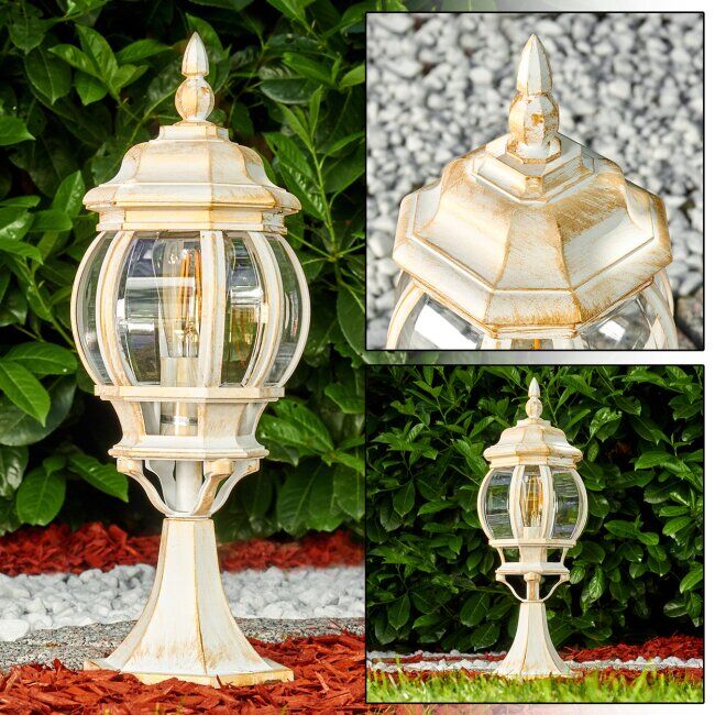 hofstein Lentua Pedestal Light white, gold, 1-light source - antique, cottage - outdoors - Expected delivery time: 6-10 working days