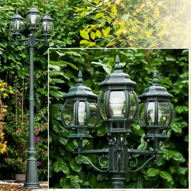 hofstein Kobe lamppost black, green , 3-light sources - antique, cottage - outdoors - Expected delivery time: 6-10 working days