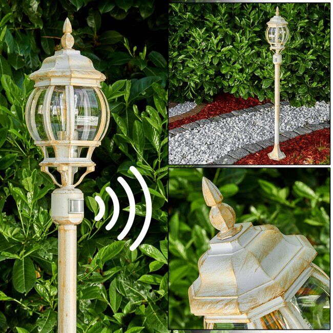 hofstein Lentua outdoor Floor Lamp white, gold, 1-light source, Motion sensor - antique, cottage - outdoors - Expected delivery time: 6-10 working days