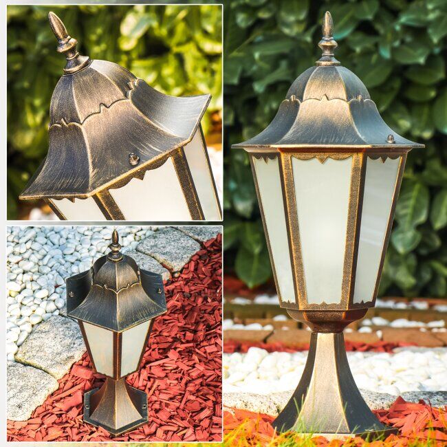 hofstein HONGKONG FROST pedestal light gold, bronze, 1-light source - antique, cottage - outdoors - Expected delivery time: 6-10 working days