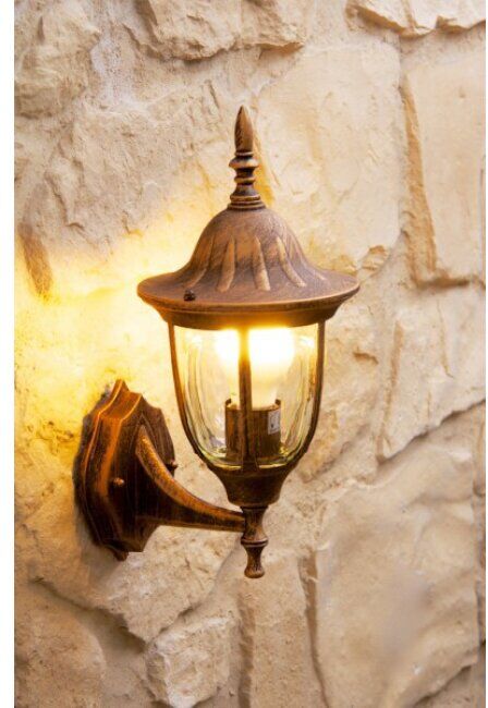 hofstein Ribadeo outdoor wall light brown, gold, 1-light source - antique, cottage - outdoors - Expected delivery time: 6-10 working days