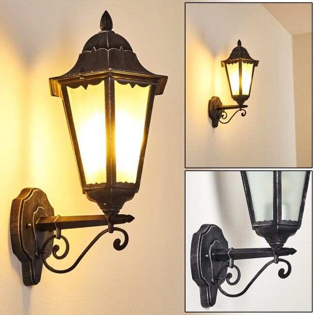 hofstein Lignac Outdoor Wall Light black, silver, 1-light source - antique, cottage - outdoors - Expected delivery time: 6-10 working days hofstein Lignac Outdoor Wall Light black, silver, 1-light source - antique, cottage - outdoors - Expected delivery time: 6-10 working days