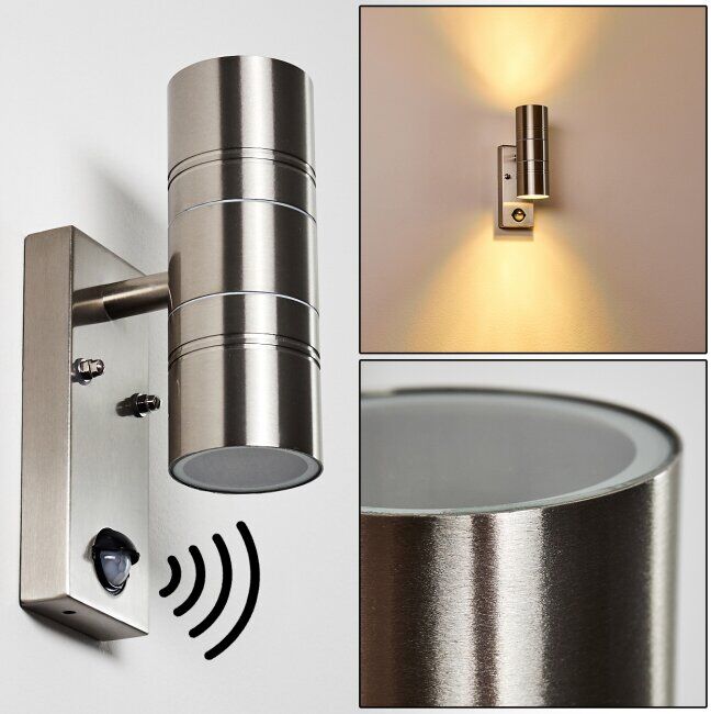 hofstein FROSLEV Wall Light LED chrome, 2-light sources, Motion sensor - Basic, modern - outdoors - Expected delivery time: 6-10 working days hofstein FROSLEV Wall Light LED chrome, 2-light sources, Motion sensor - Basic, modern - outdoors - Expected delivery time: 6-10 working days