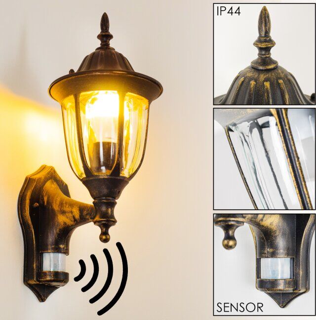 hofstein Ribadeo Outdoor Wall Light black-gold, 1-light source, Motion sensor - antique, cottage - outdoors - Unknown delivery time hofstein Ribadeo Outdoor Wall Light black-gold, 1-light source, Motion sensor - antique, cottage - outdoors - Unknown delivery time