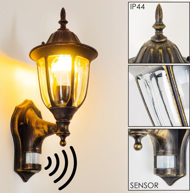 hofstein Ribadeo Outdoor Wall Light black-gold, 1-light source, Motion sensor - antique, cottage - outdoors - Unknown delivery time