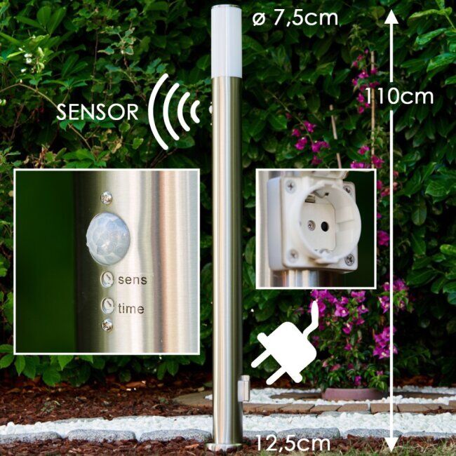 hofstein Caserta outdoor floor lamp stainless steel, 1-light source, Motion sensor - modern - outdoors - Expected delivery time: 6-10 working days