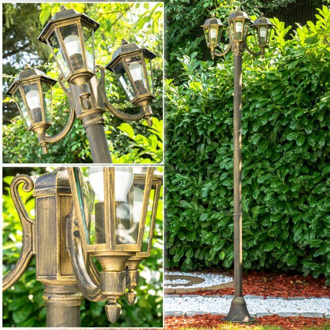 hofstein NATAL Lamp Post black-gold, 3-light sources - antique, cottage - outdoors - Expected delivery time: 6-10 working days