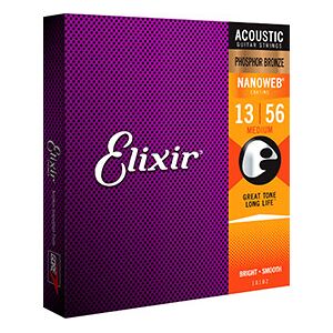Elixir Nanoweb Phosphor Bronze Acoustic Medium Set Gauge 13-56 Elixir Nanoweb Phosphor Bronze Acoustic Medium Set Gauge 13-56