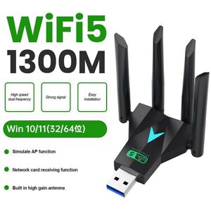Unbranded 1300Mbps USB 3.0 WiFi Adapter Dual Band 2.4Ghz/5Ghz Wireless WiFi Dongle Antenna Unbranded 1300Mbps USB 3.0 WiFi Adapter Dual Band 2.4Ghz/5Ghz Wireless WiFi Dongle Antenna
