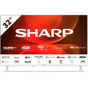 Sharp 32FH2KAW 32-Inch HD Ready Smart Frameless Android TV in White with Active Sharp 32FH2KAW 32-Inch HD Ready Smart Frameless Android TV in White with Active